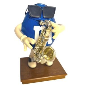 Vintage Blue M&M Saxophone Player Candy Dispenser Jazz Musician 9 Inch